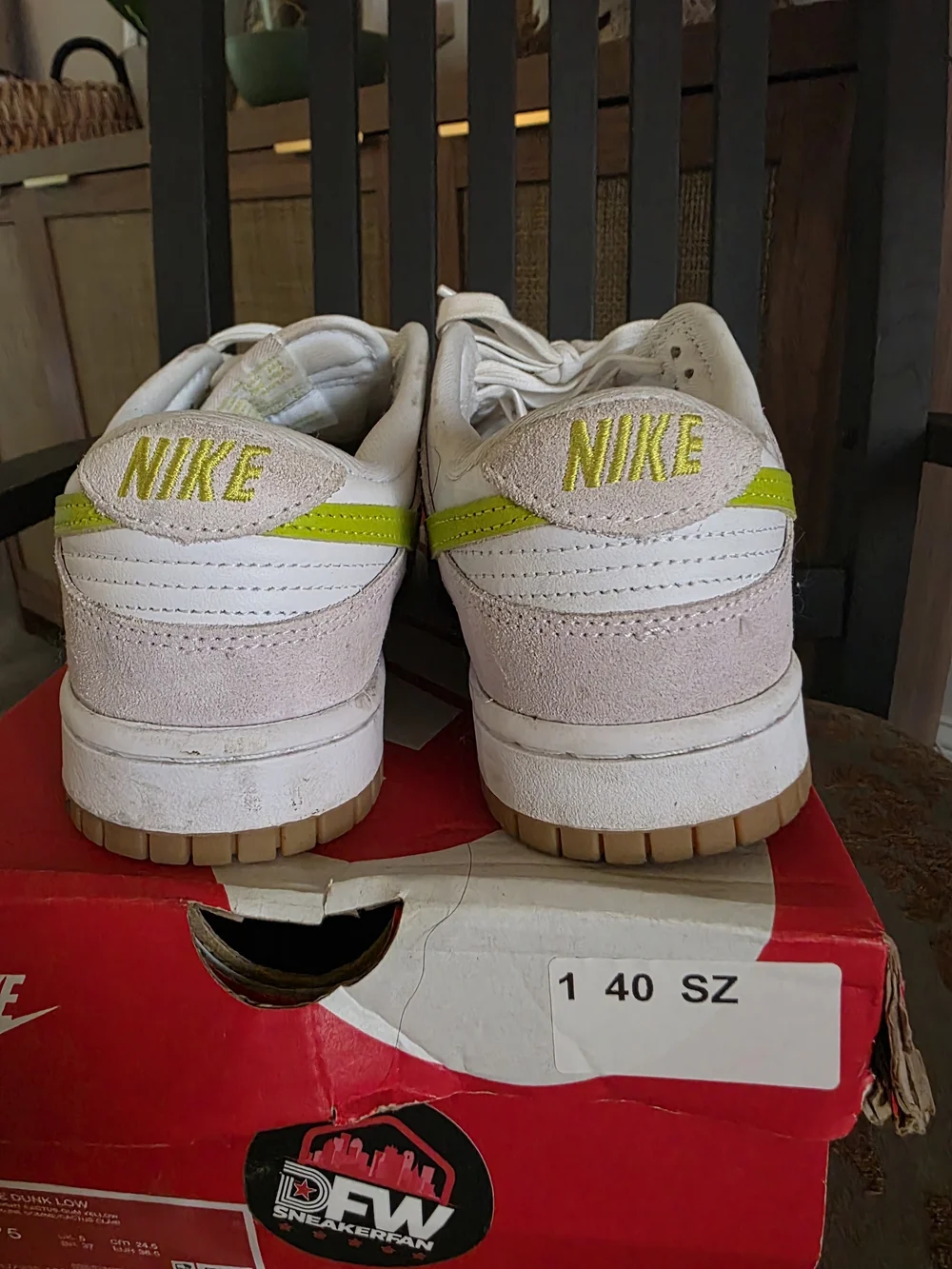 Nike Kids' Dunk Low Sneakers - White with Lime Swoosh